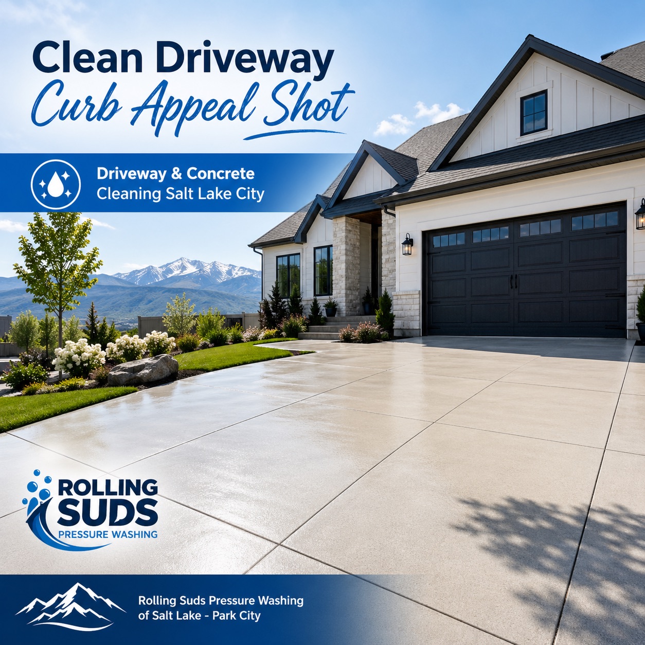 Pressure washing Holladay driveway patio pool deck estate home and exterior cleaning by Rolling Suds
