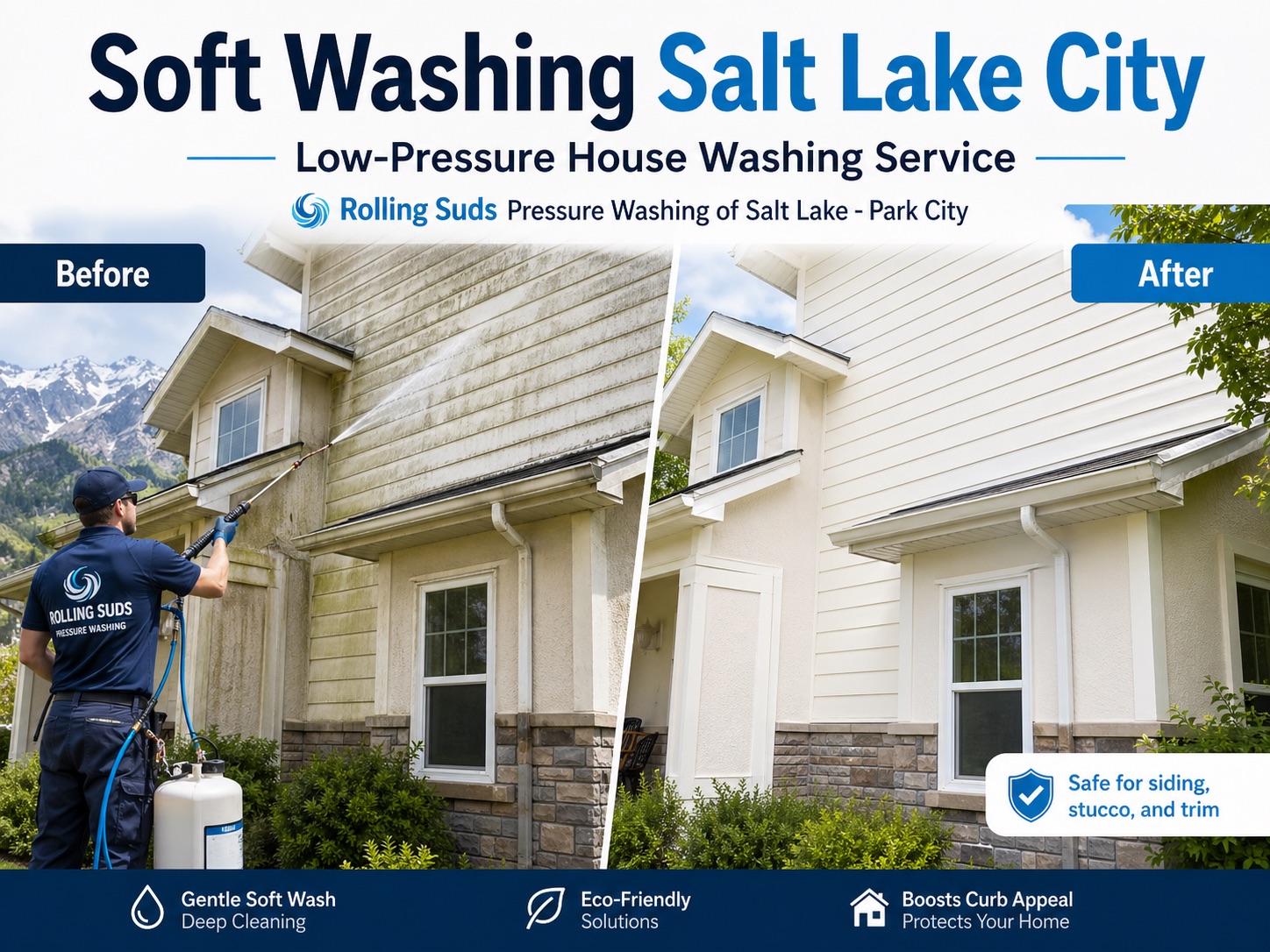 Soft Washing Salt Lake City safe exterior cleaning for stucco siding and painted surfaces
