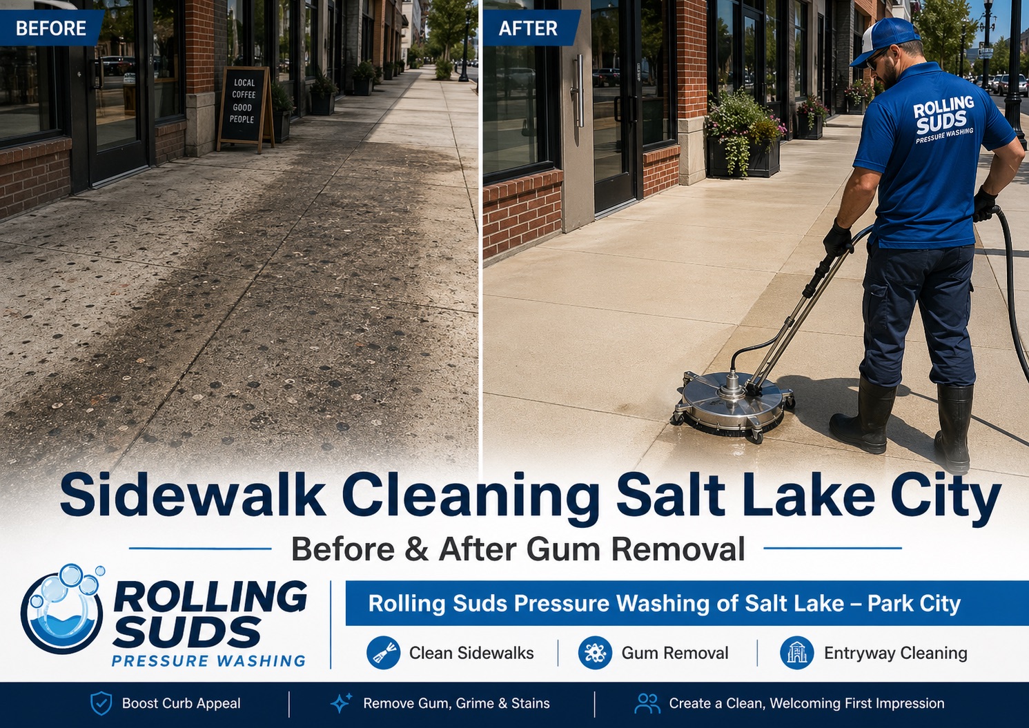 Sidewalk Cleaning Salt Lake City concrete walkway pressure washing for homes storefronts and commercial properties
