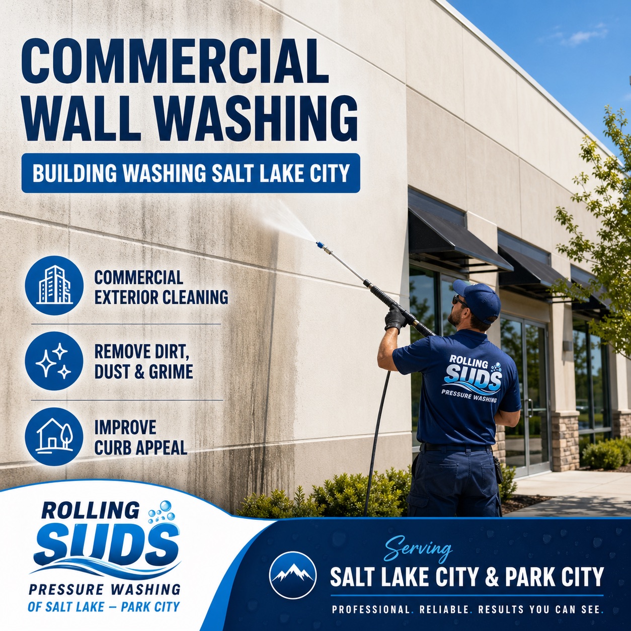 Exterior building cleaning in Salt Lake City for storefronts facades and commercial properties
