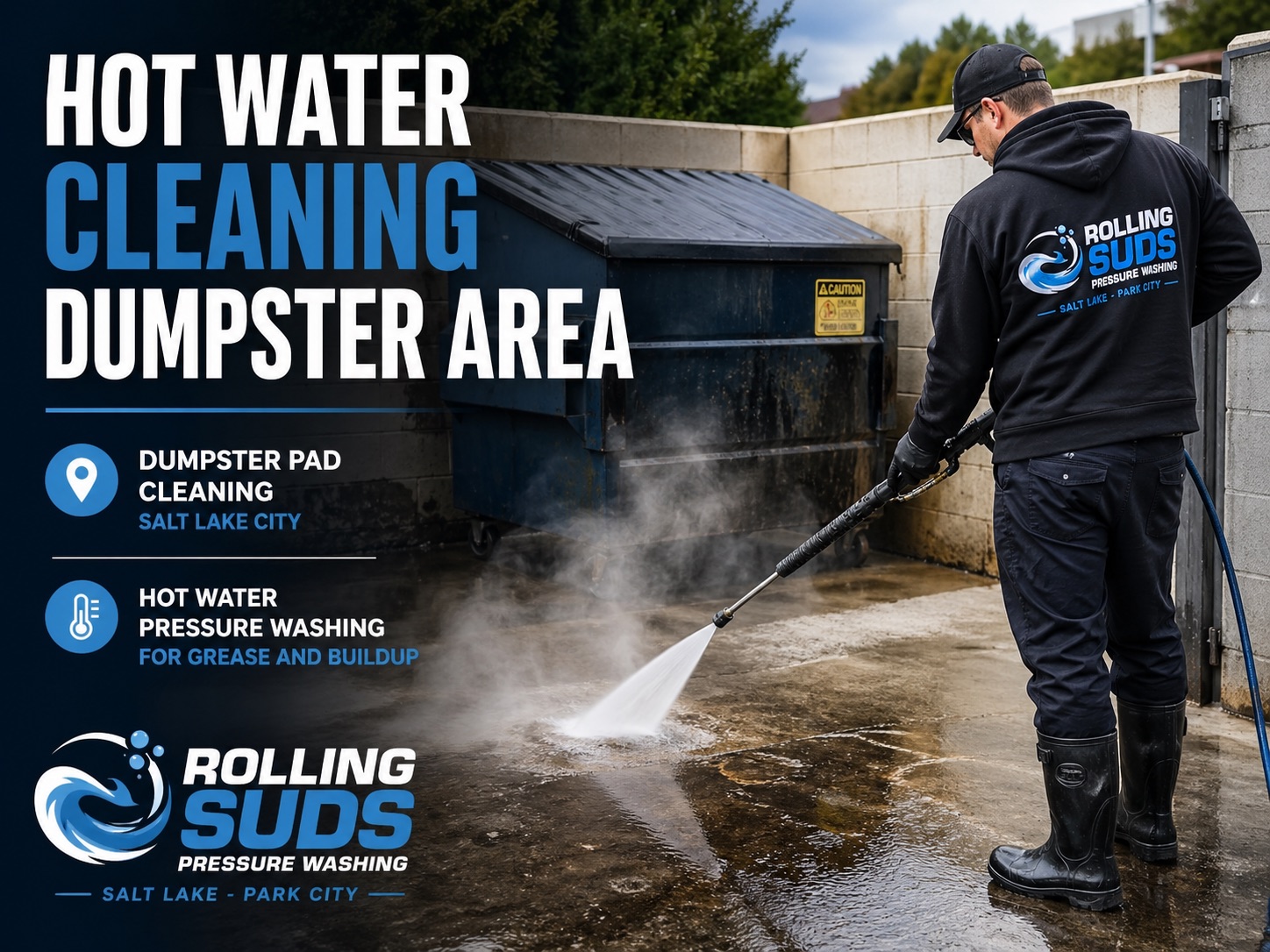 Dumpster Pad Cleaning Salt Lake City hot water pressure washing