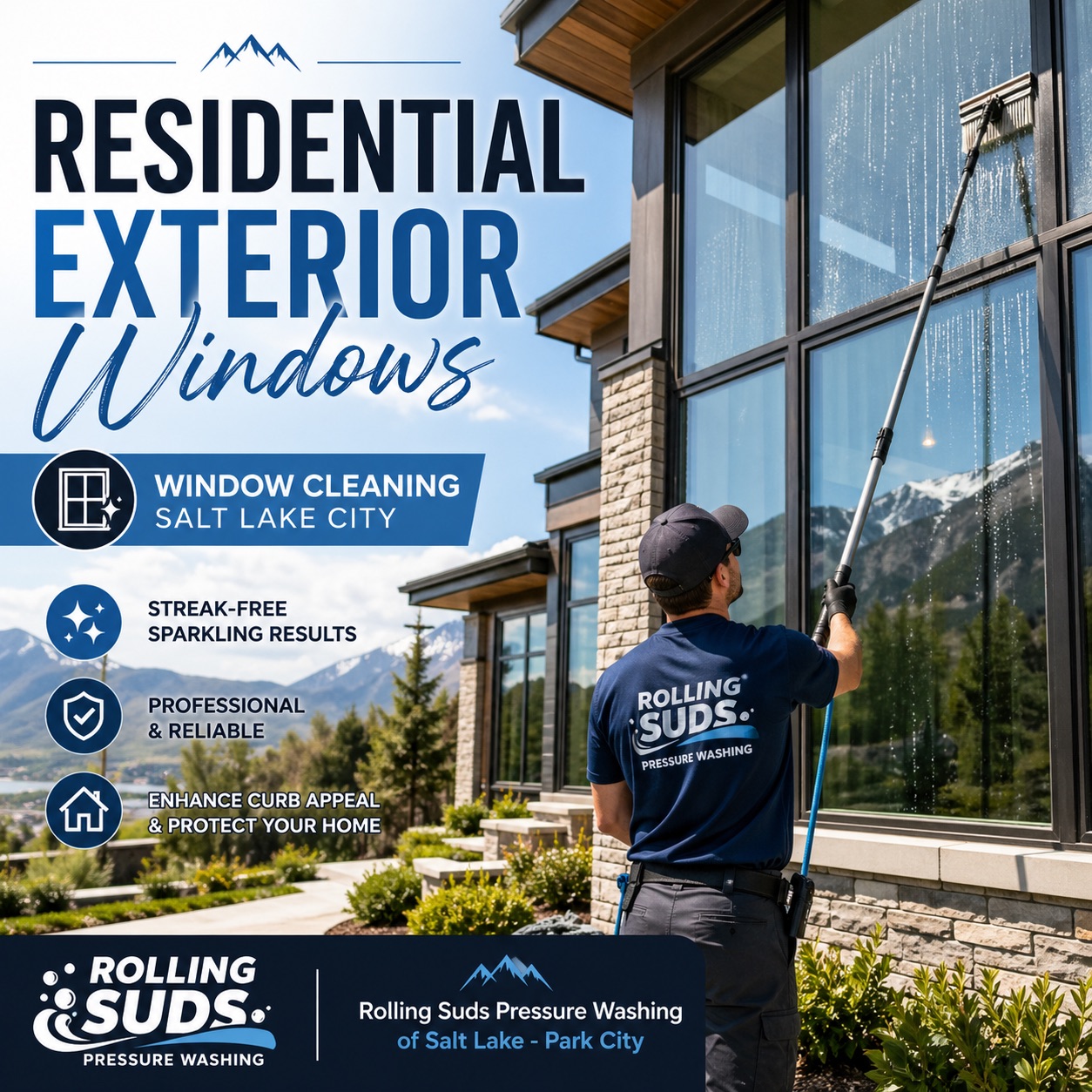 Window Cleaning Salt Lake City for residential homes storefronts restaurants offices and commercial exterior glass