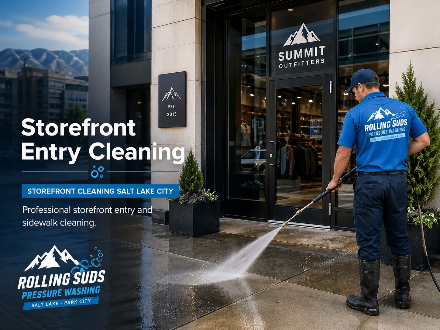 Storefront cleaning in Salt Lake City for exterior windows sidewalks entries and commercial properties