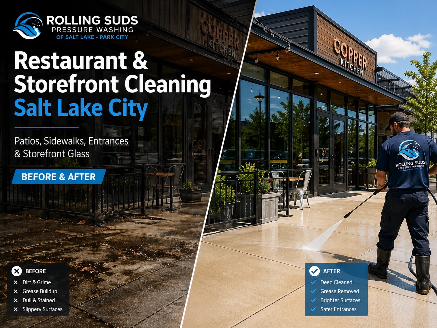 Restaurant and Storefront Cleaning Salt Lake City sidewalk patio drive thru and exterior window cleaning