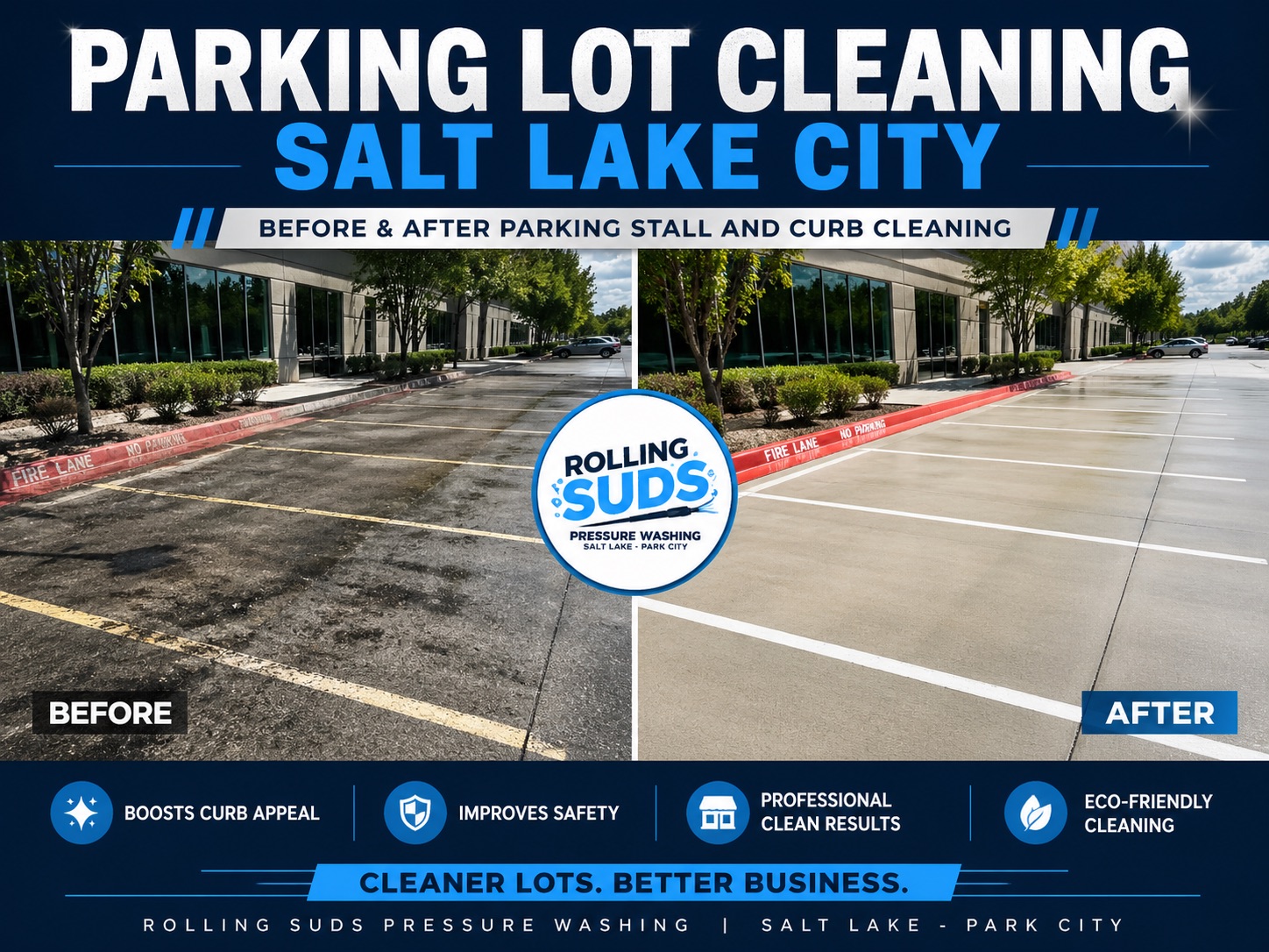 Parking Lot Cleaning Salt Lake City commercial concrete pressure washing for retail centers and restaurants