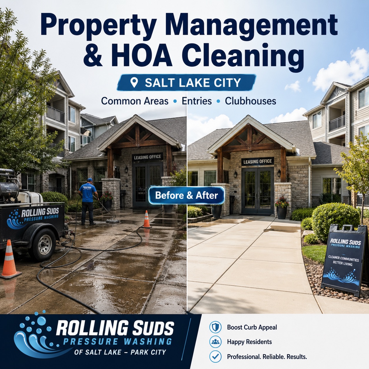 Property Management and HOA Cleaning Salt Lake City exterior common area sidewalk breezeway and parking area cleaning