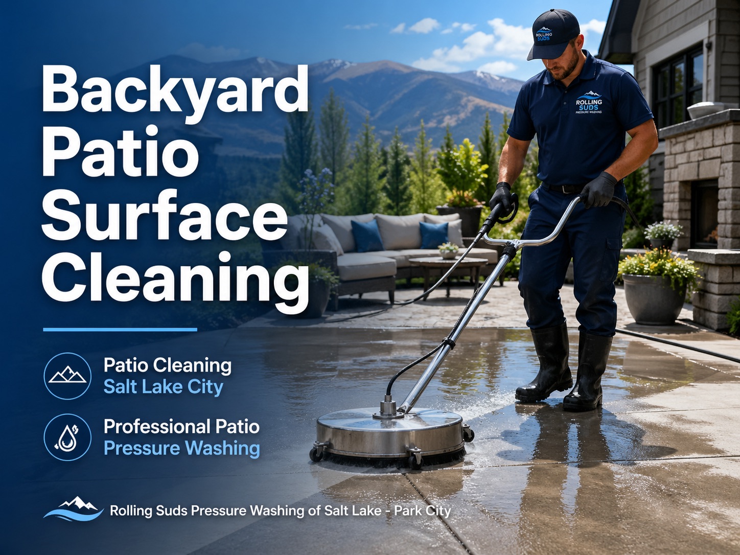 Concrete patio pressure washing project for a residential property in the Salt Lake City area