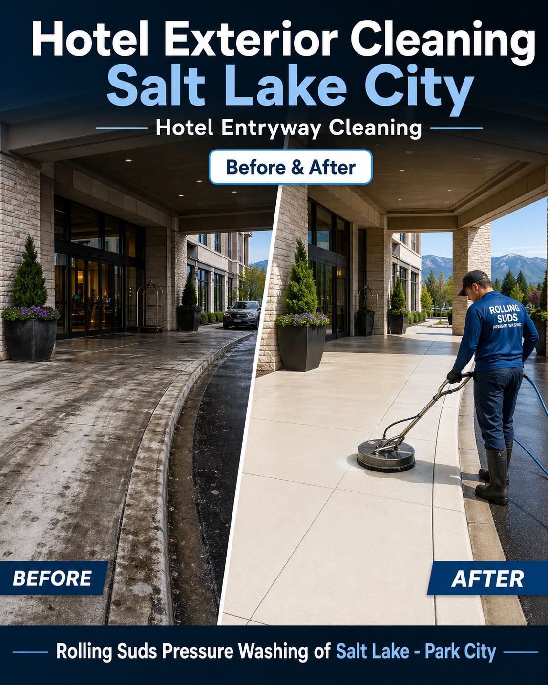 Hotel Exterior Cleaning Salt Lake City entrance pressure washing