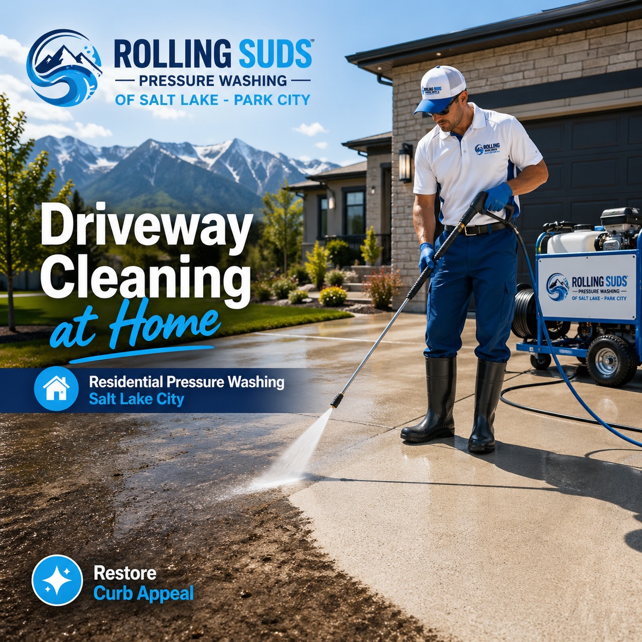 Pressure washing in Sandy Utah for driveways patios sidewalks storefronts restaurants and exterior surfaces