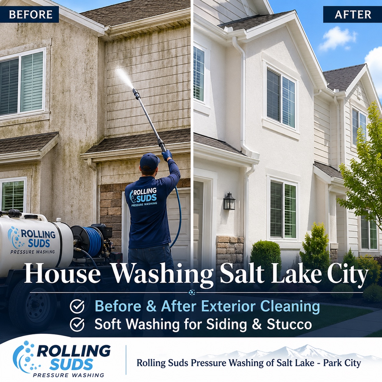 Residential Pressure Washing Salt Lake City house washing driveway cleaning soft washing and exterior window cleaning