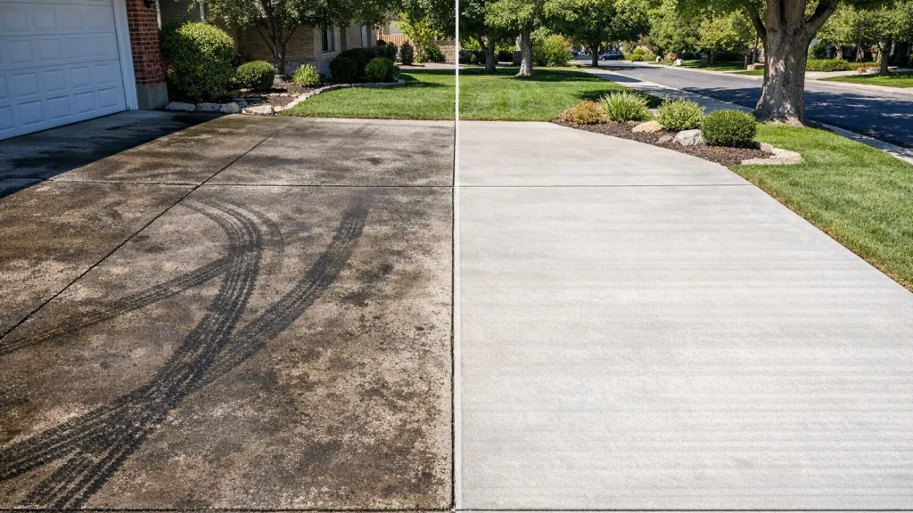 driveway cleaning before and after