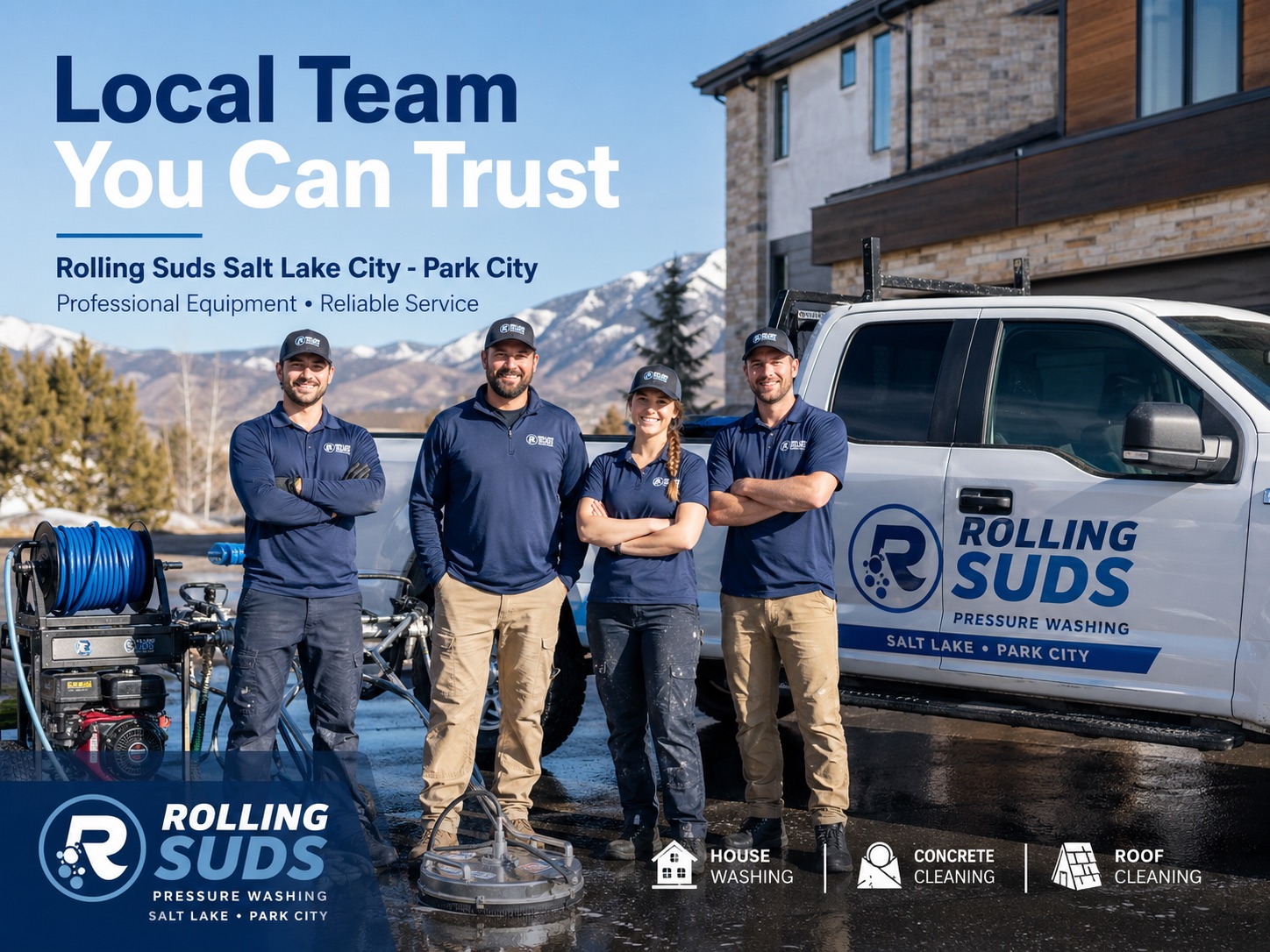 Pressure washing Salt Lake City concrete sidewalk cleaning by Rolling Suds