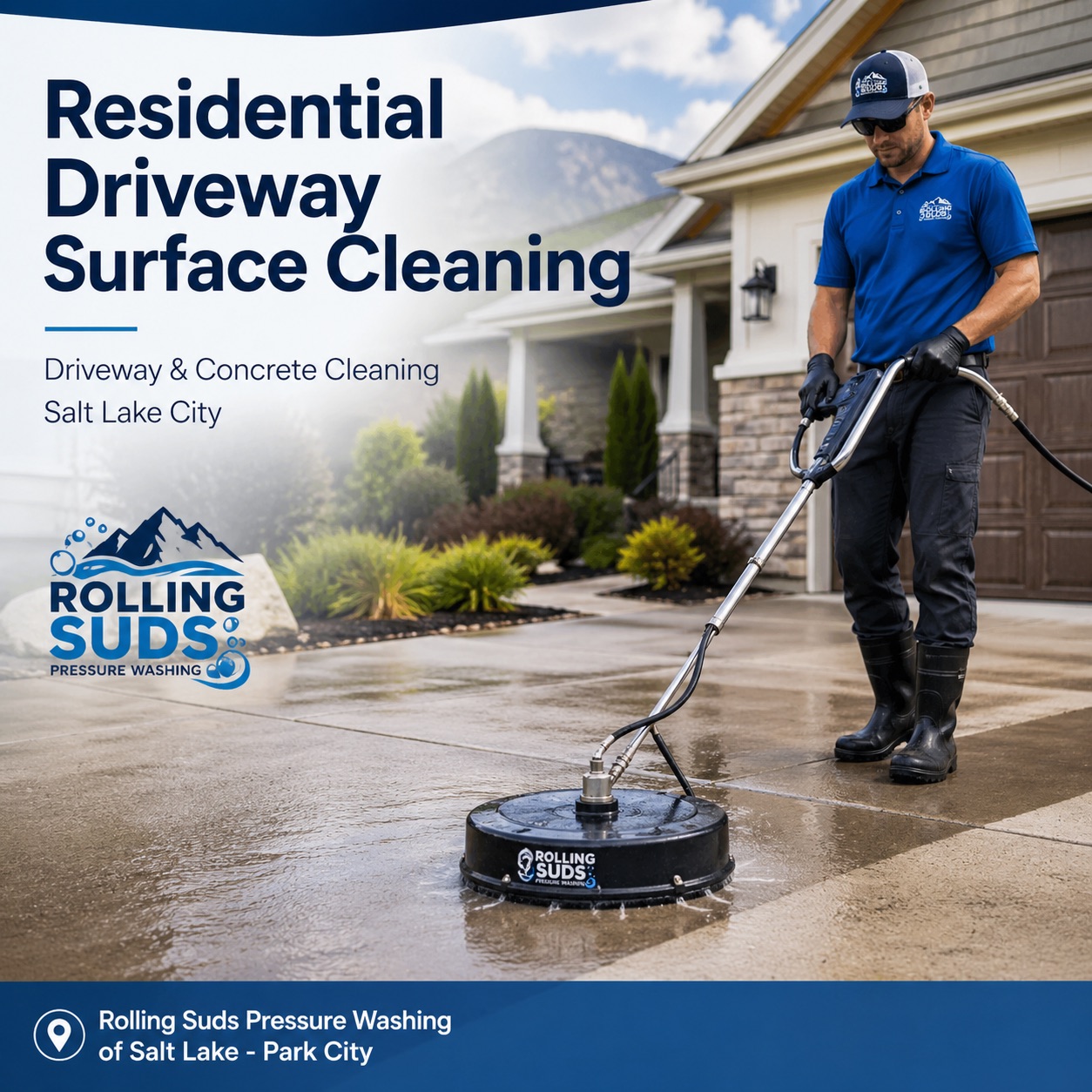 Pressure washing Draper driveway patio and commercial sidewalk cleaning by Rolling Suds