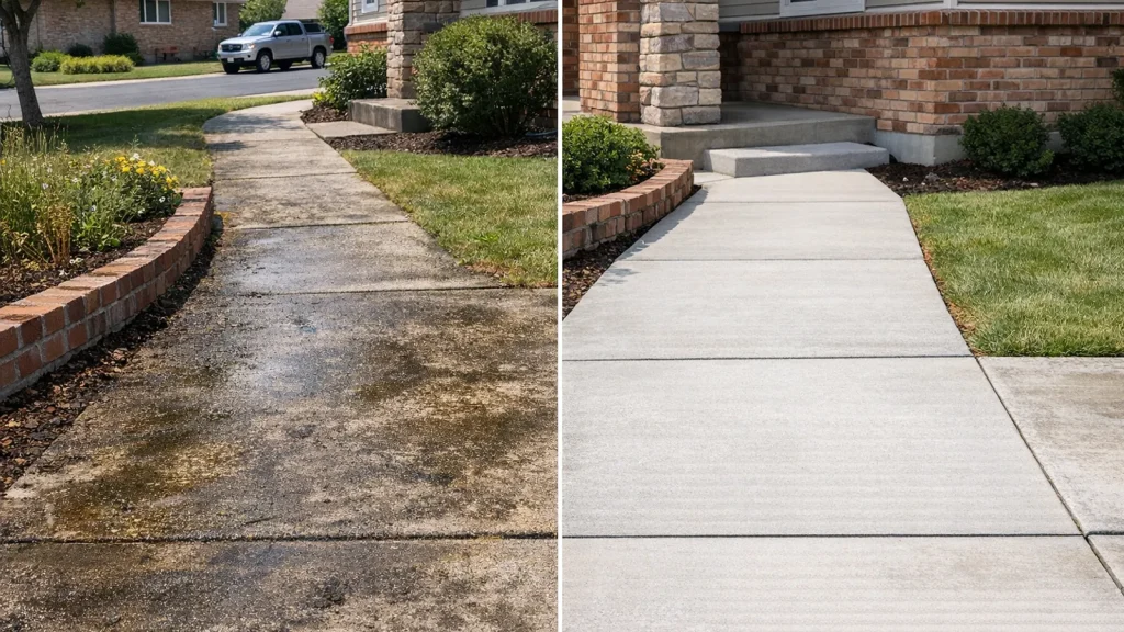 sidewalk cleaning before and after