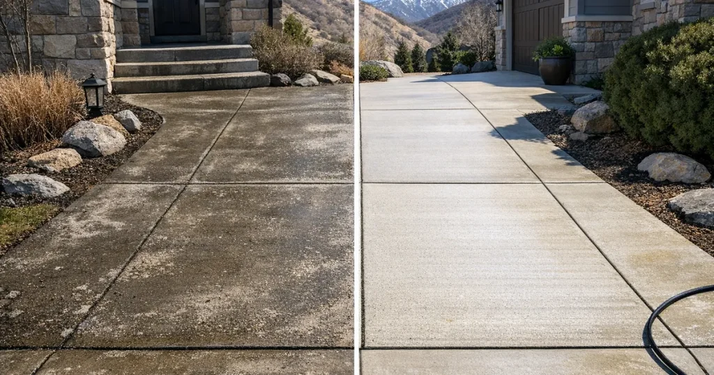 Driveway cleaning before and after