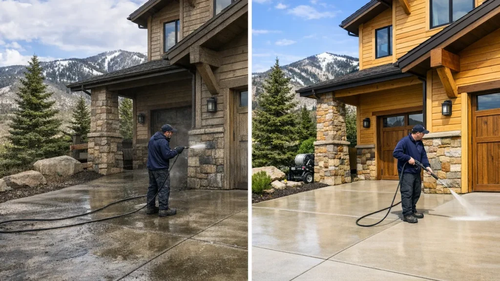 home power washing softwashing cleaning drive way