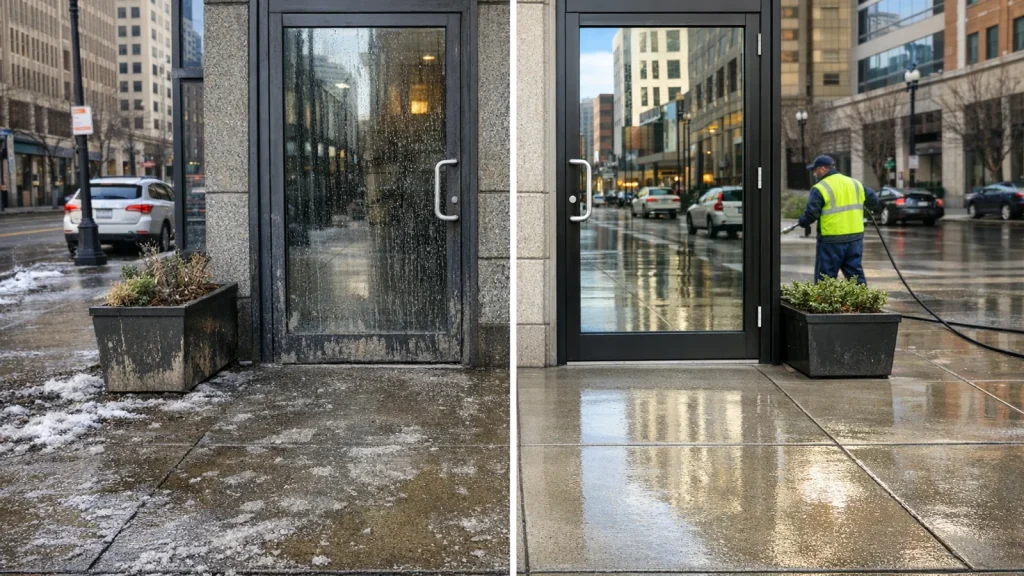 commercial power washing cleaning entranceway
