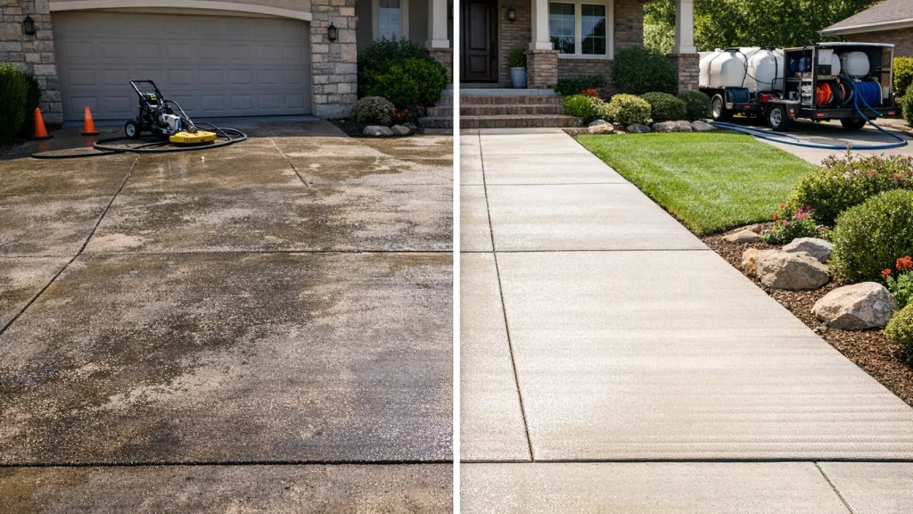 driveway power wash and before after