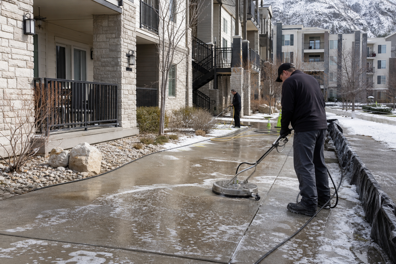 Salt Lake City apartment community cleaning after winter salt and seasonal buildup