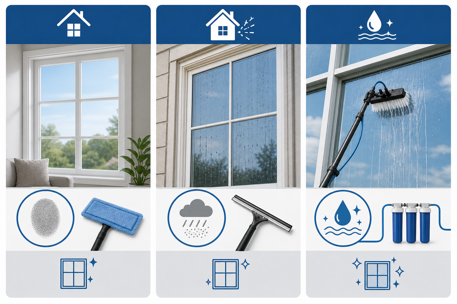 Diagram of interior, exterior, and pure water window cleaning options for Utah County properties.