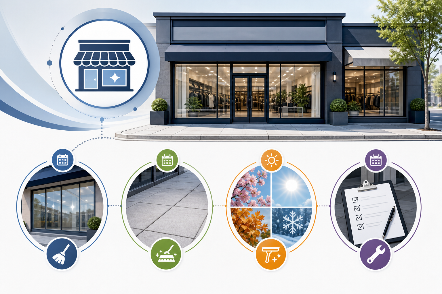 Recurring storefront maintenance schedule for retail properties.