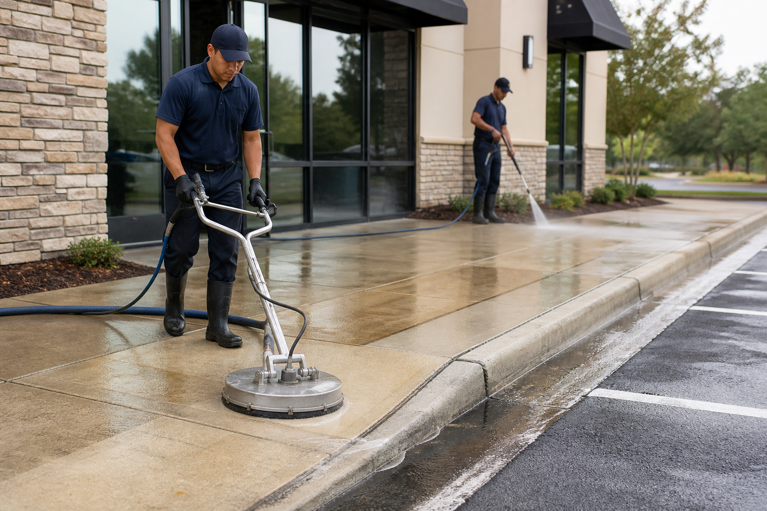 Commercial concrete cleaning for storefront sidewalks and entryways