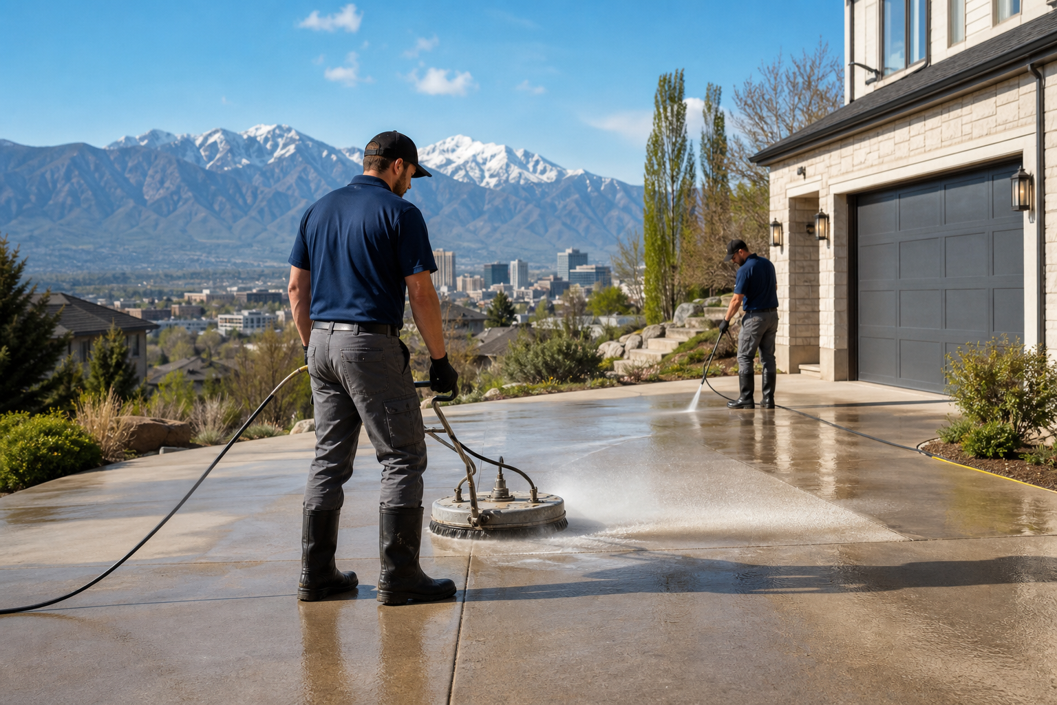 Professional driveway cleaning in Salt Lake City for a home or business concrete driveway.