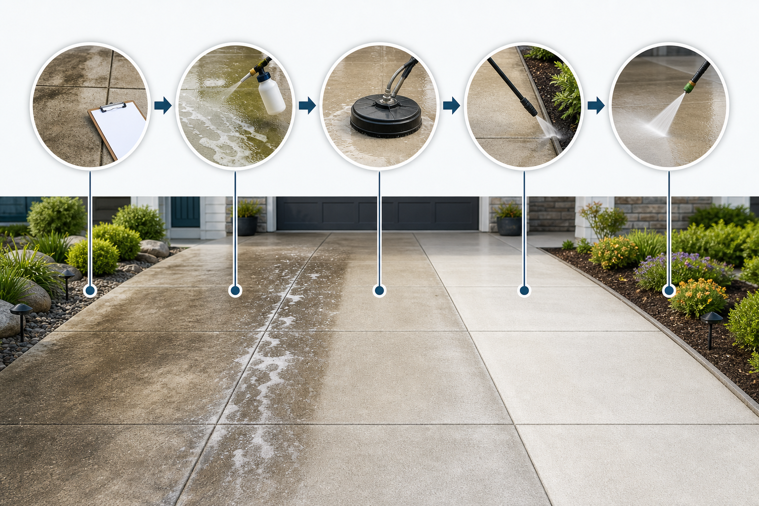 Diagram of the driveway pressure washing process used in Salt Lake City.