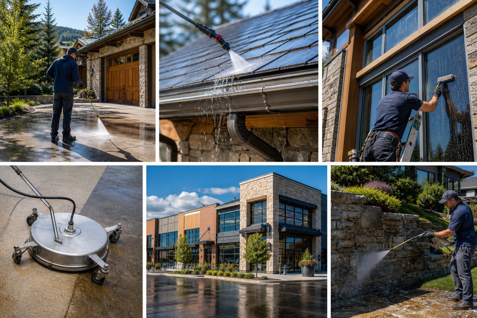Technician performing Park City exterior cleaning at a job site