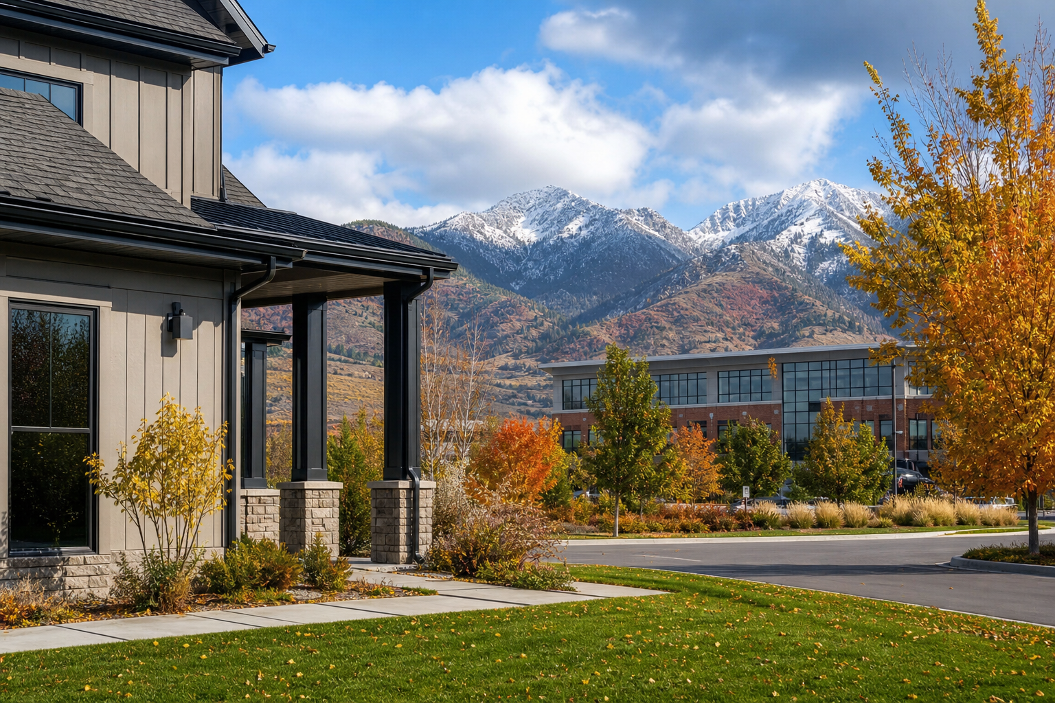 Autumn mountain-climate scene showing the best time to schedule pre-winter exterior cleaning before first freeze.