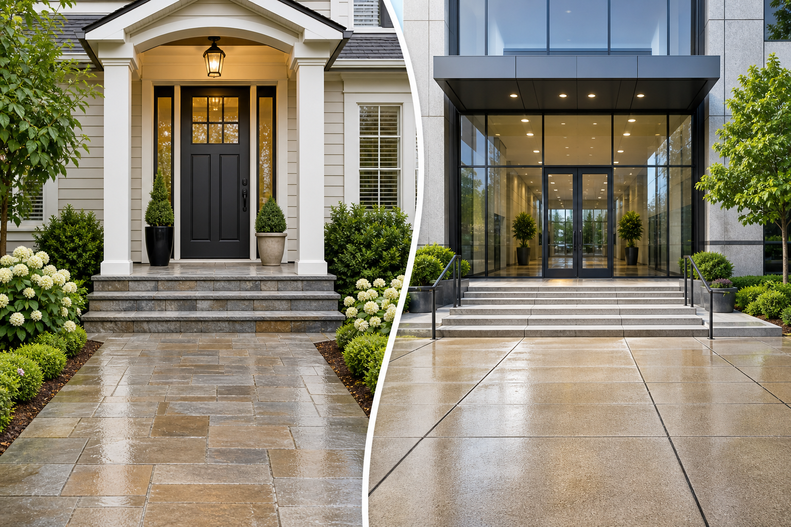 Infographic showing how front entry cleaning improves curb appeal and first impressions for homes and businesses.