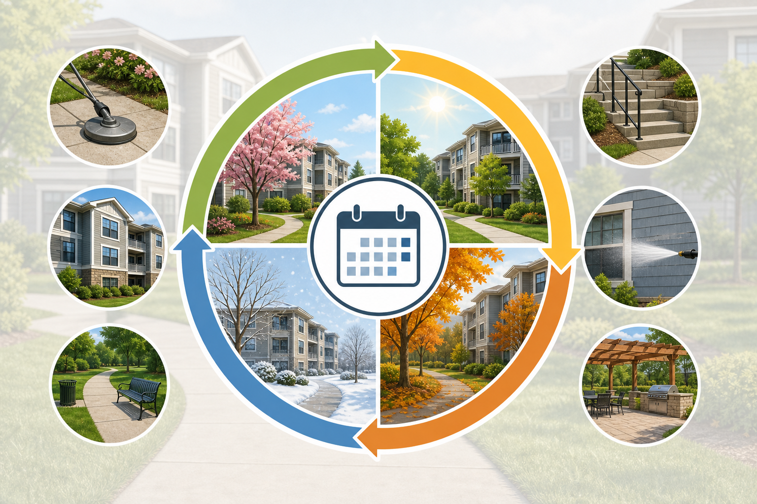 Diagram of recurring HOA maintenance and seasonal exterior cleaning plans for a Salt Lake City community.