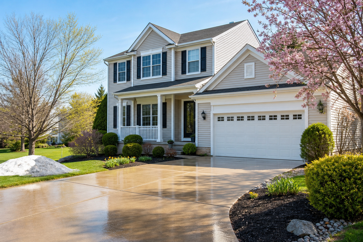Freshly cleaned home exterior ready for seasonal maintenance or pre-listing house washing