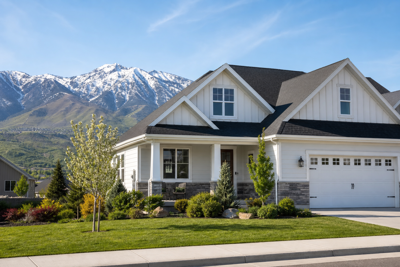 Utah home exterior cleaning service image with mountains in the background.