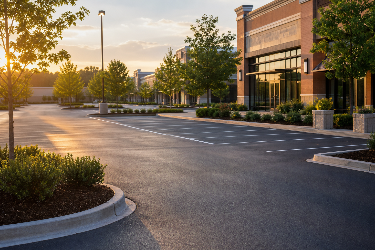Clean commercial parking lot that improves curb appeal and safety.