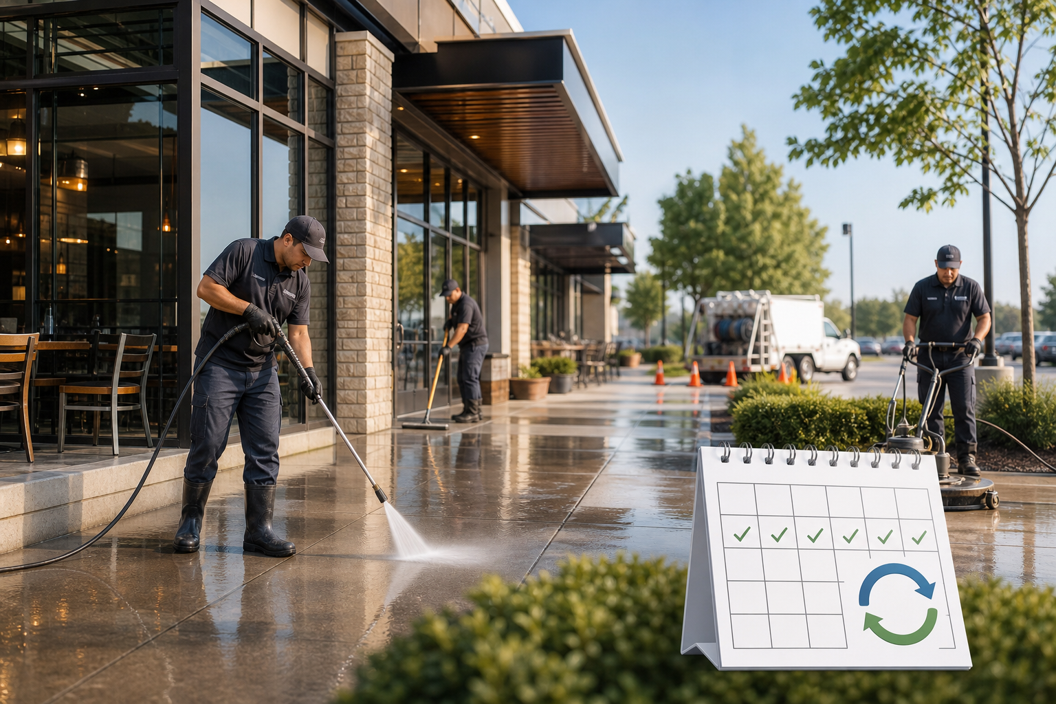 Scheduled recurring exterior cleaning for a restaurant or retail property in Salt Lake City