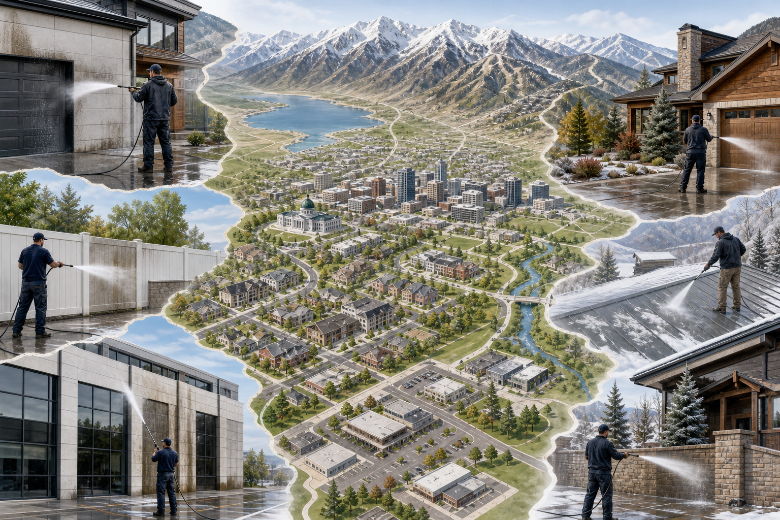 Pressure washing service area illustration for Salt Lake City, Park City, and nearby Utah communities.