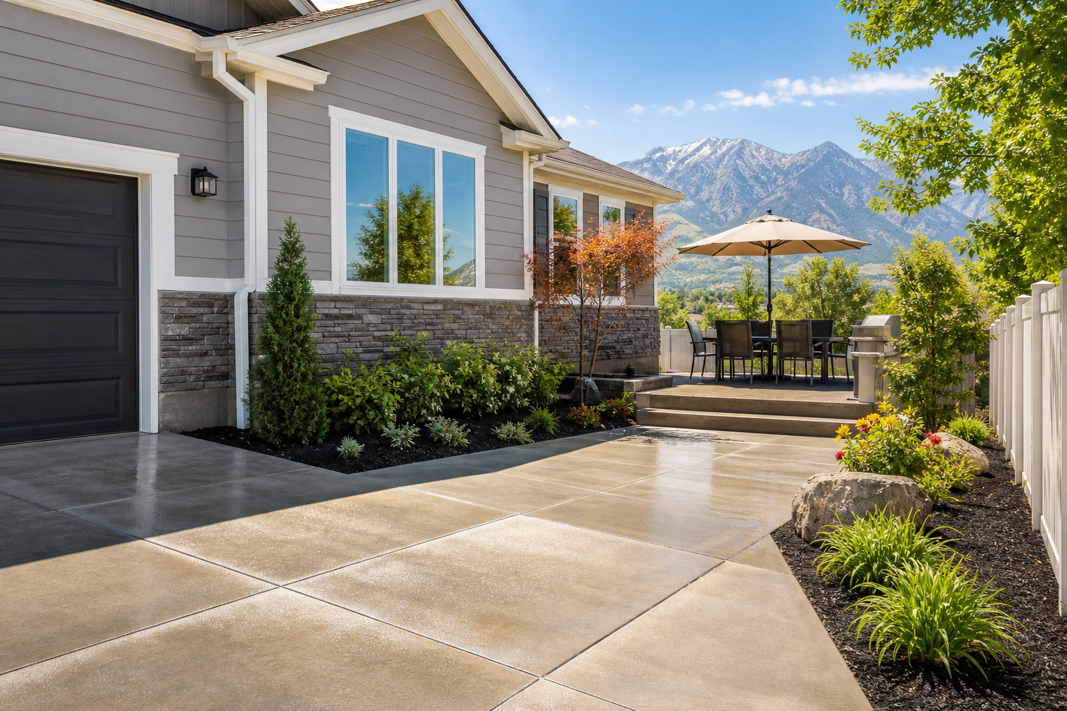 Residential pressure washing for a house, driveway, patio, deck, and sidewalk in Salt Lake City.
