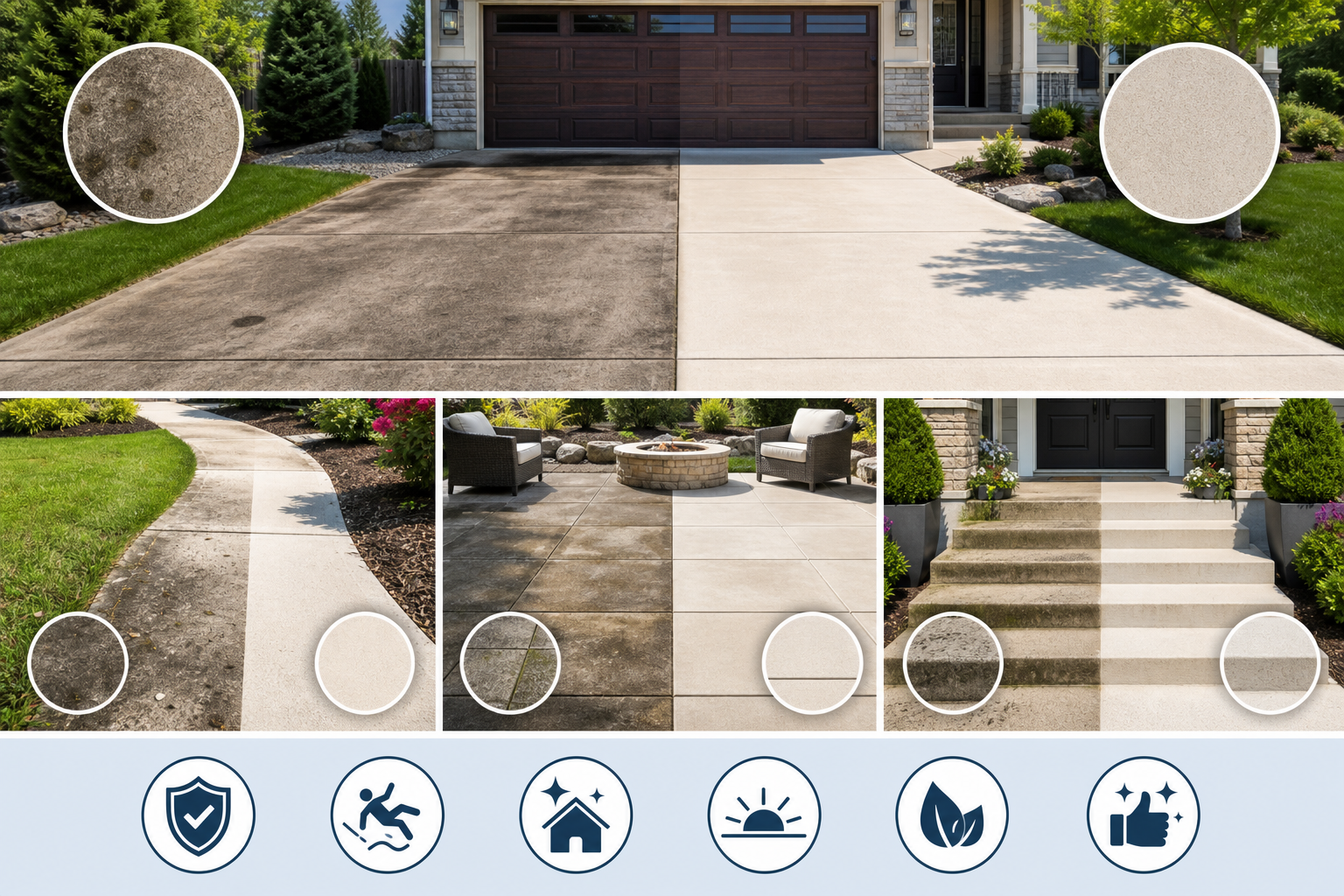 Infographic showing driveway and concrete cleaning benefits for Midway UT properties