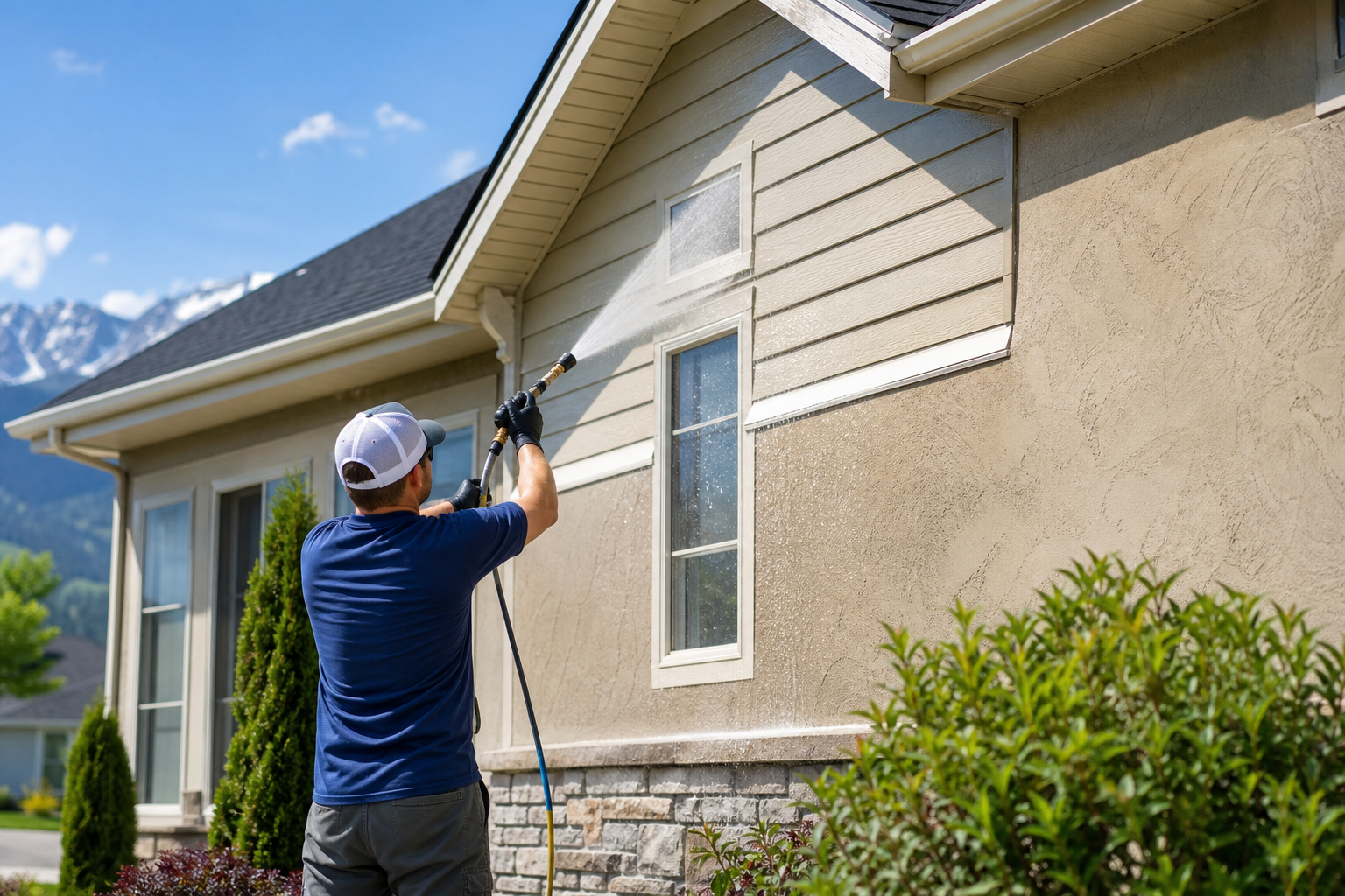 Soft washing a Midway UT home exterior for safe residential cleaning
