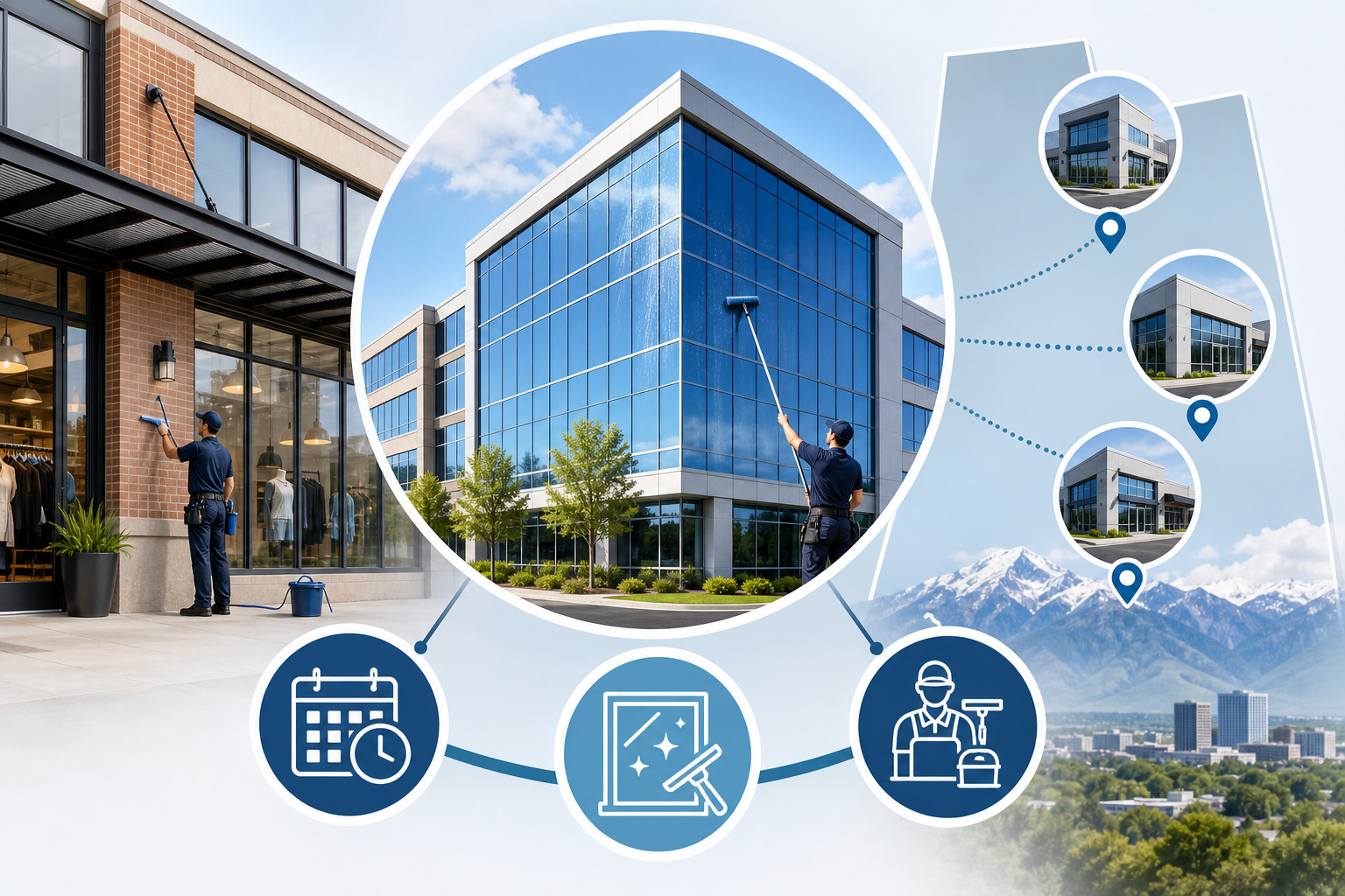 Commercial window cleaning for offices, storefronts, and multi-location Utah properties.