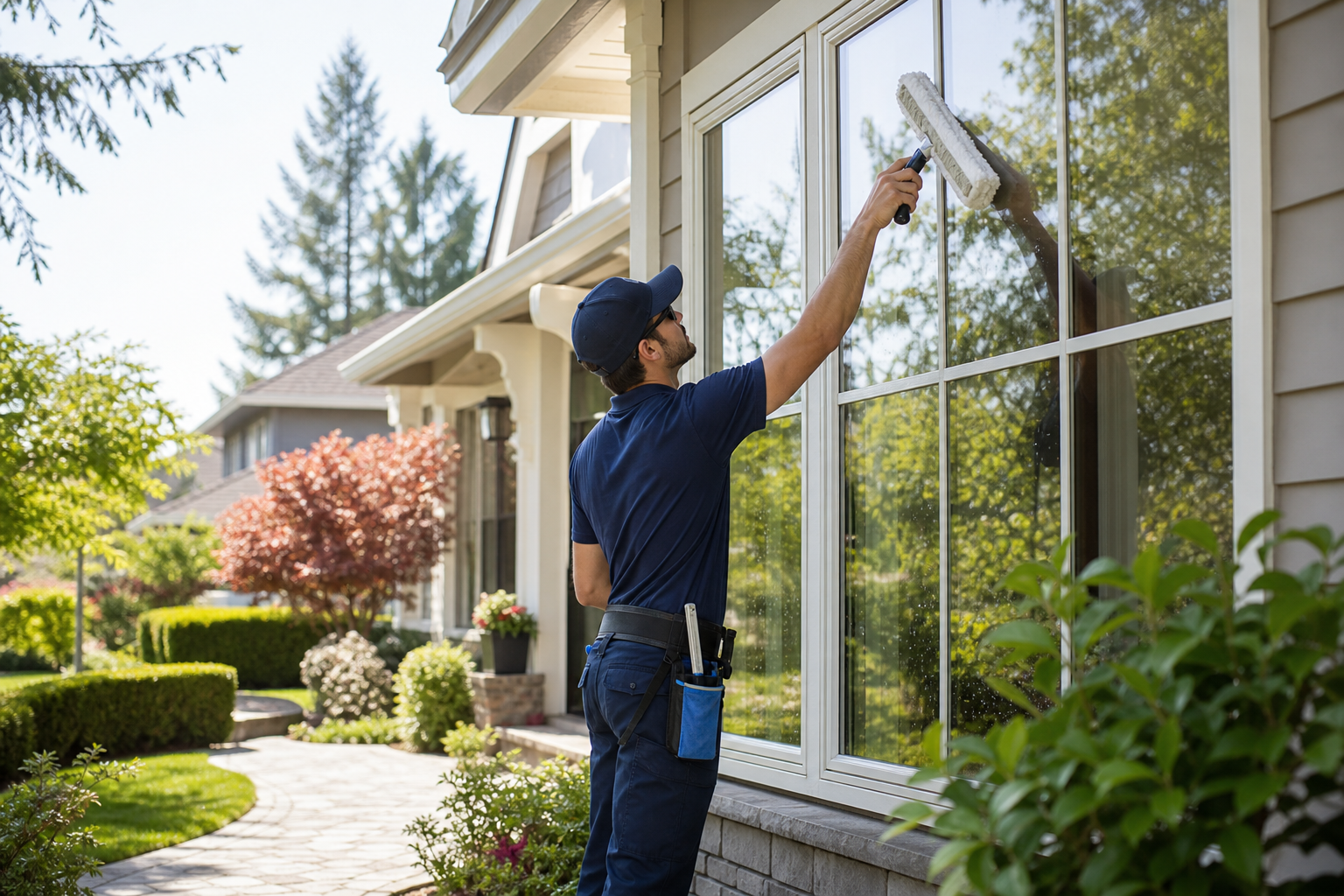 Residential window washing for a home with clean exterior windows and improved curb appeal.