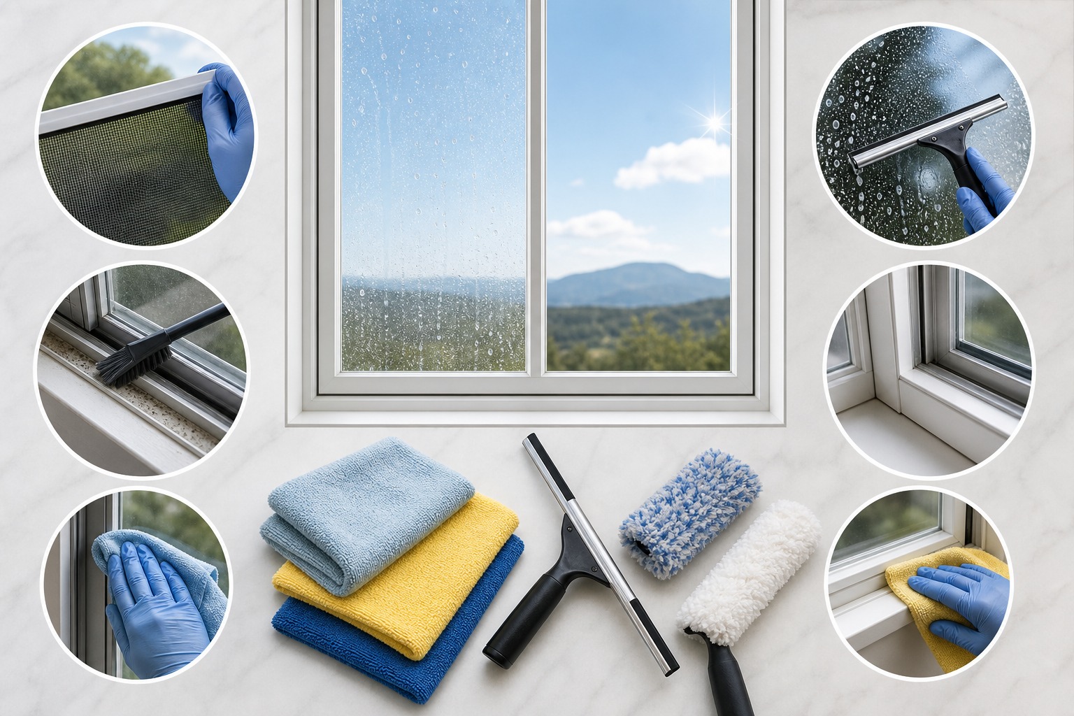 Window cleaning service inclusions such as glass, screens, tracks, and frames for Promontory properties.