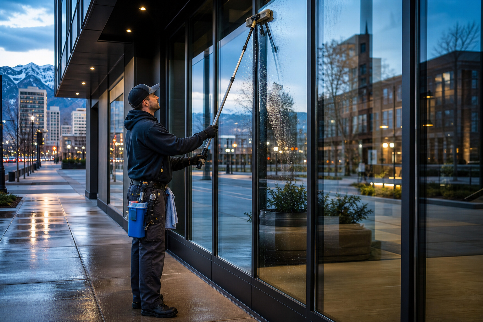 Commercial window cleaning for a Salt Lake City storefront or office building