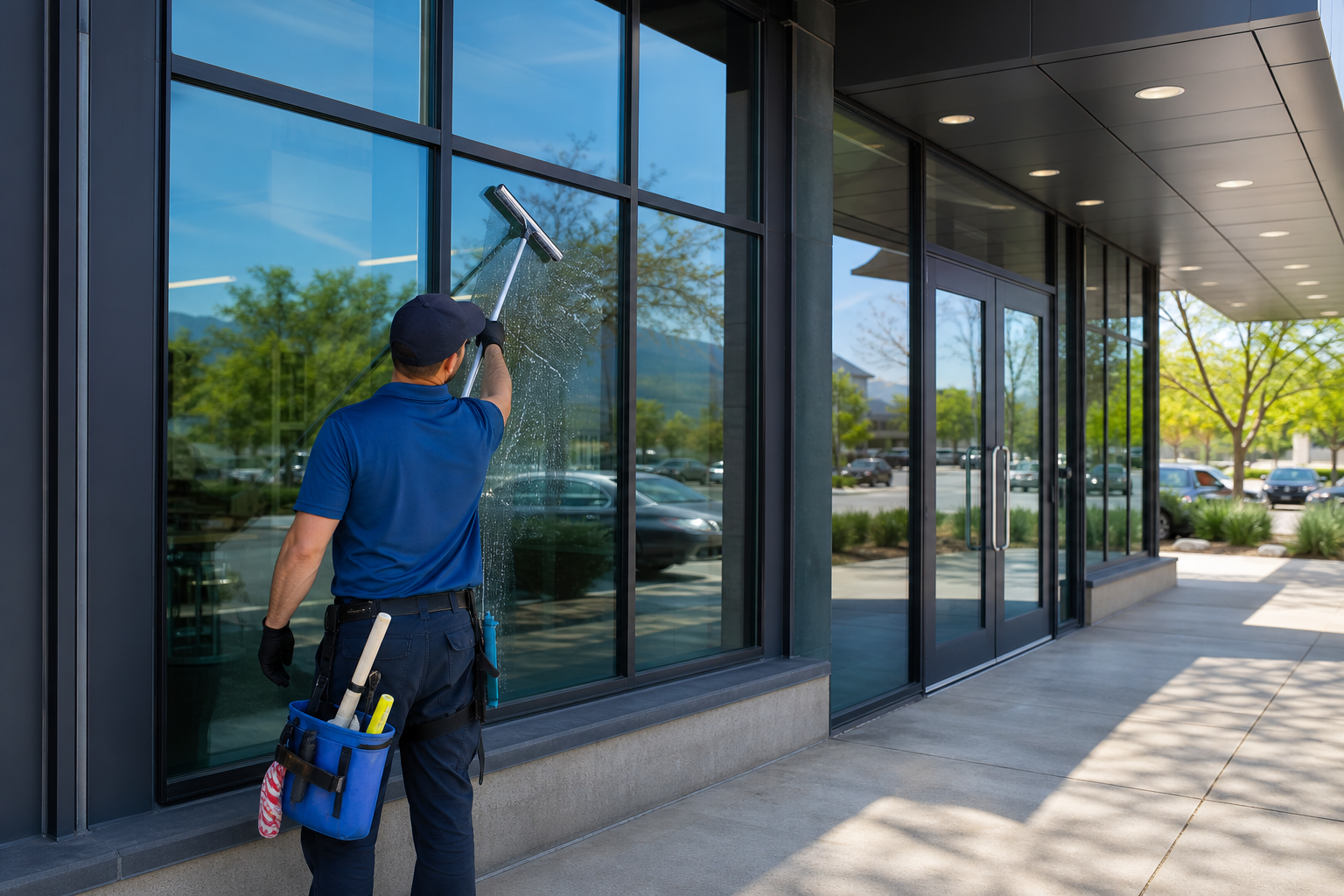 Commercial window cleaning for a Salt Lake City storefront and office property.
