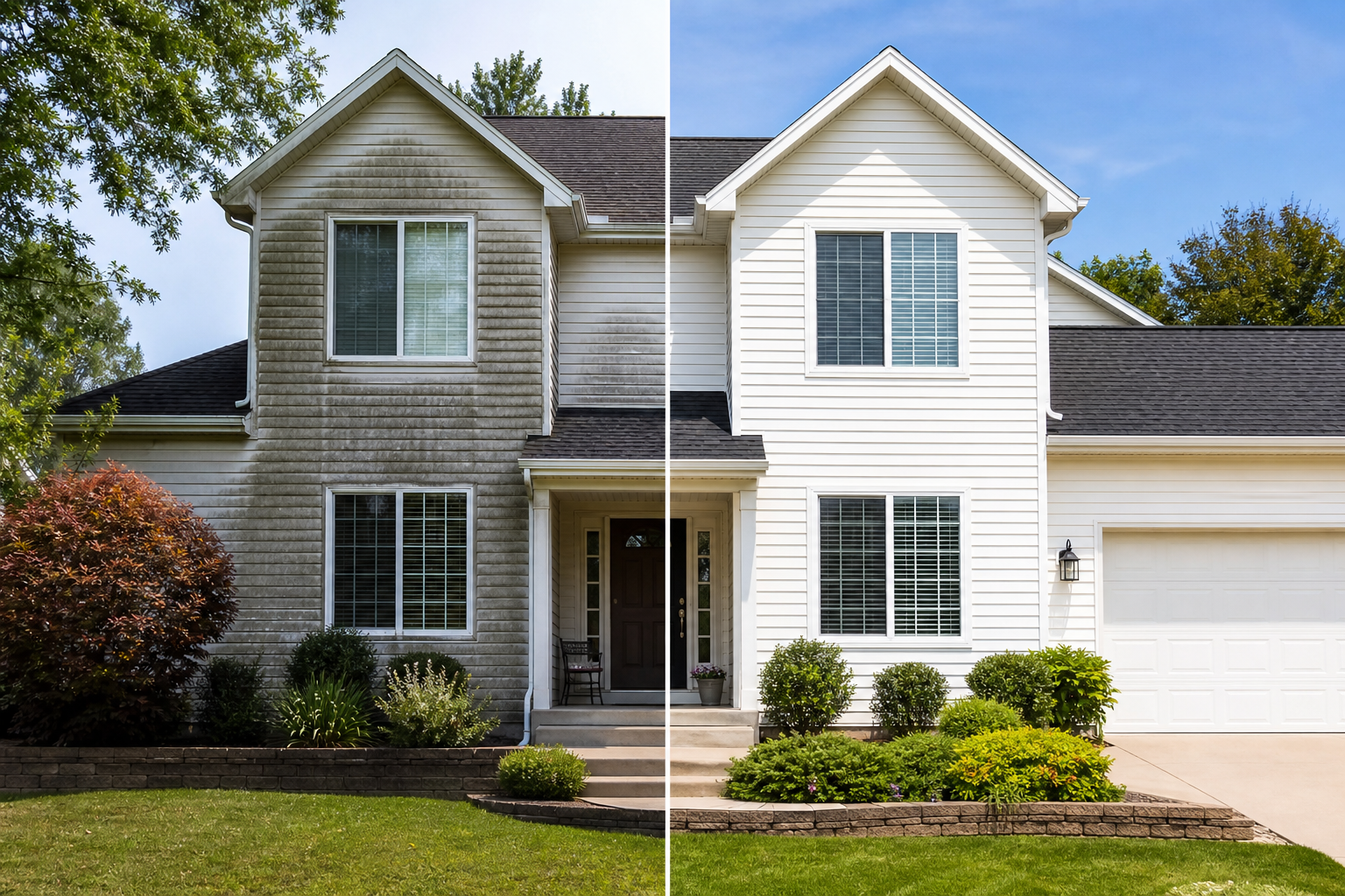 Residential soft washing improves curb appeal for a Millcreek home exterior.