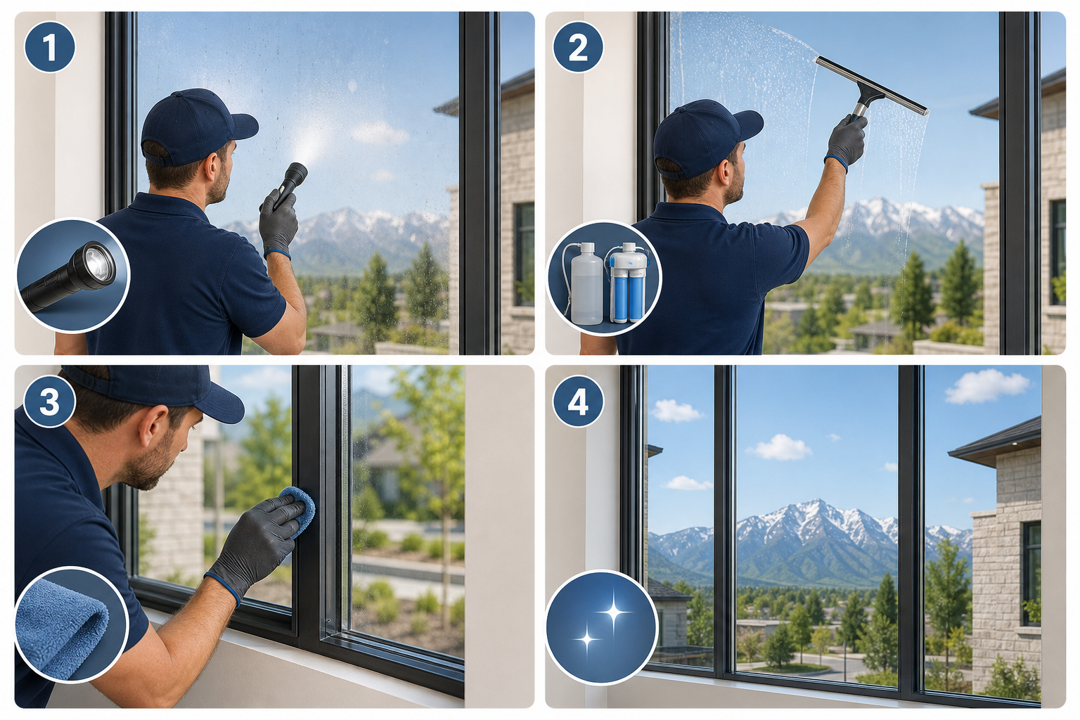 Diagram of the streak-free window cleaning process in Holladay, UT.