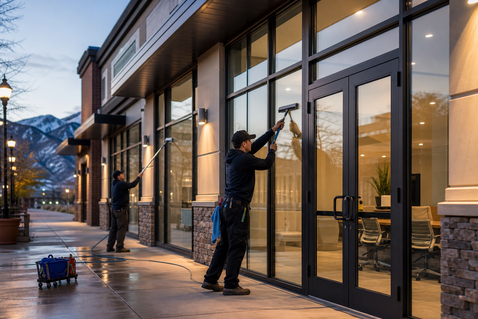 Commercial window cleaning for storefronts offices and managed properties in Kimball Junction UT.