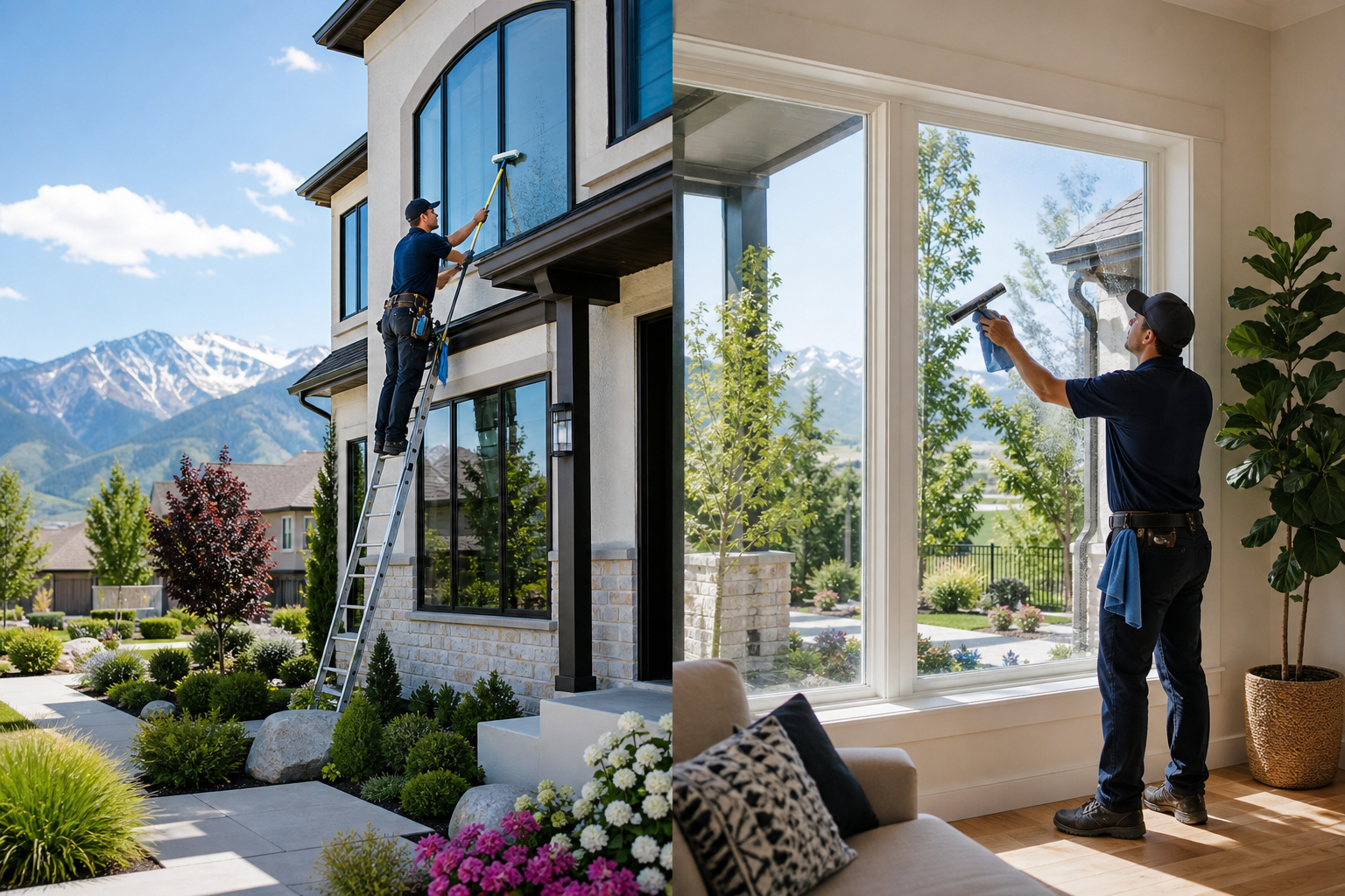 Residential window washing for homes with interior and exterior window cleaning and clear curb appeal
