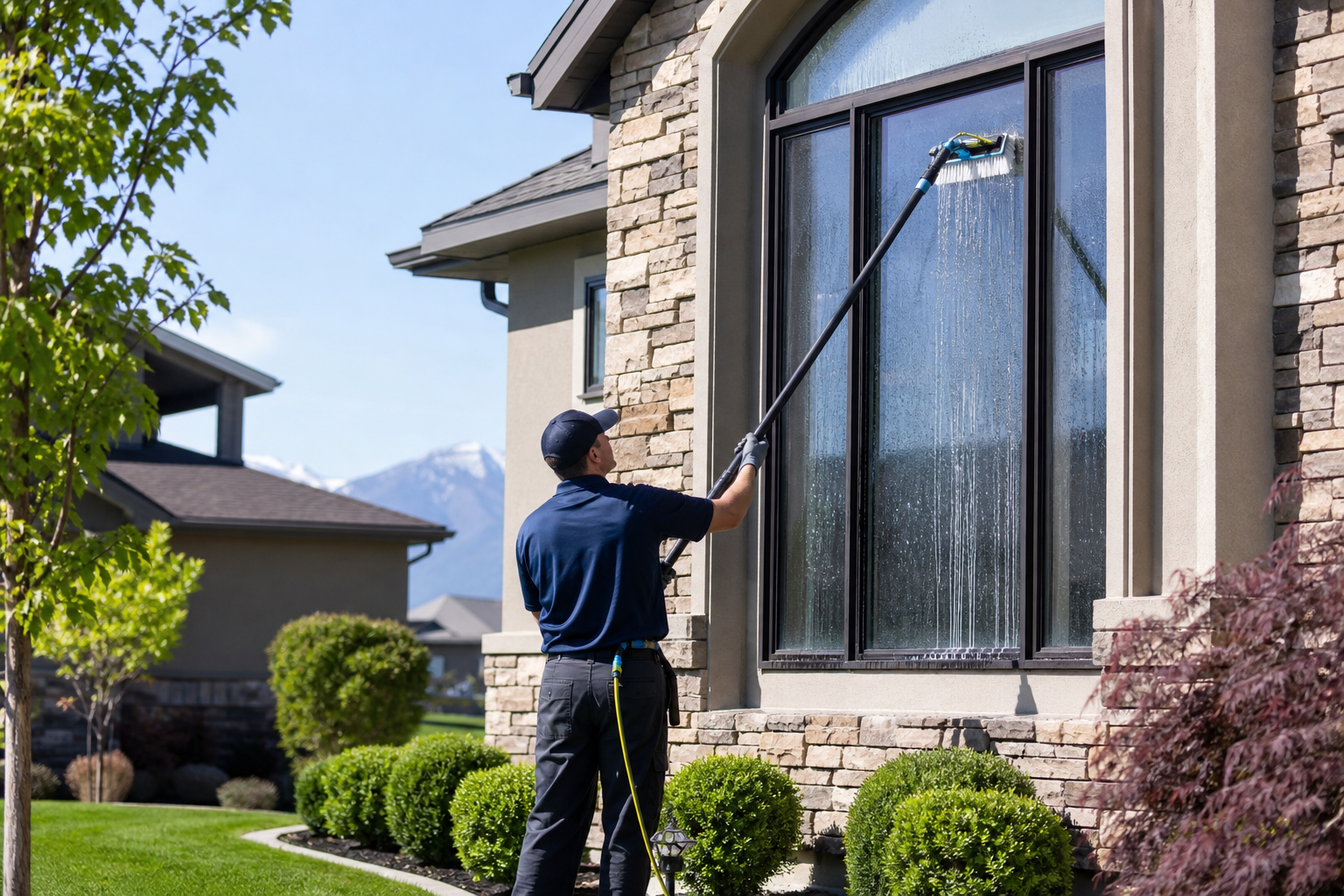 Residential window washing for a Salt Lake City homeowner with clean, streak-free windows.